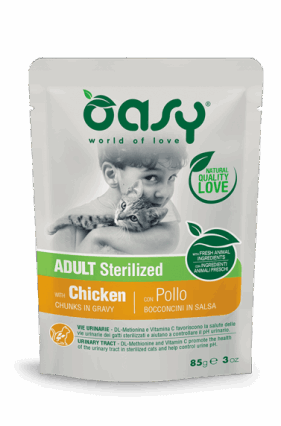 Oasy copeza pule me salce per mace te sterilizuar 85gr